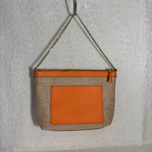 Nanette Lepore Beige & Orange Woven Chain Strap Bag With Logo Accent